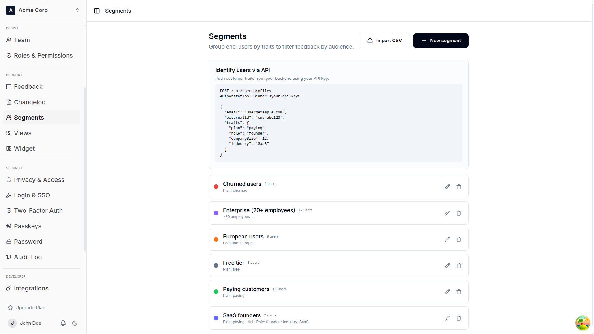 Feeduro segmentation page